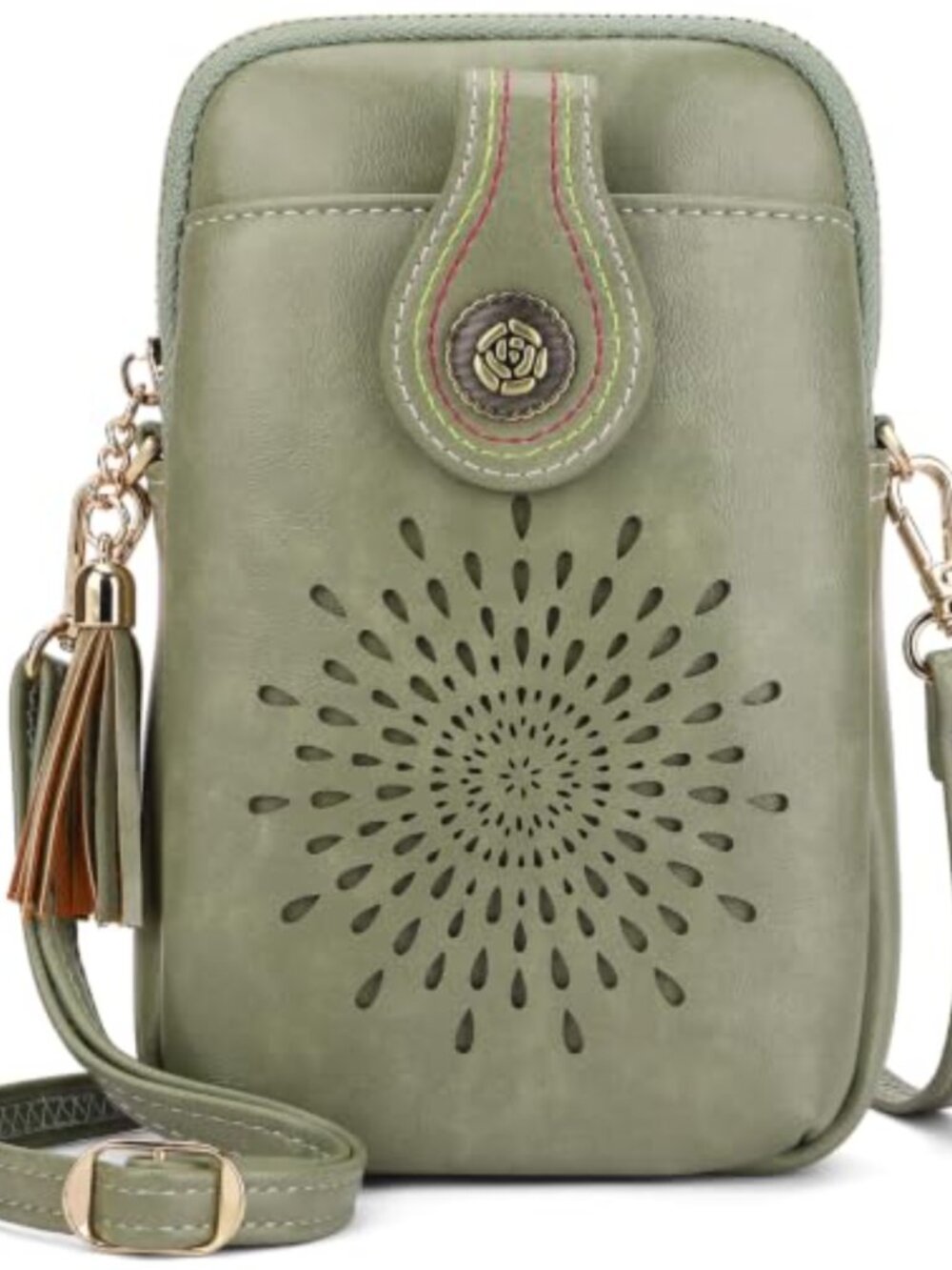 Leather Crossbody Bag for Women Magnetic Floral Adjustable Strap Phone Purse